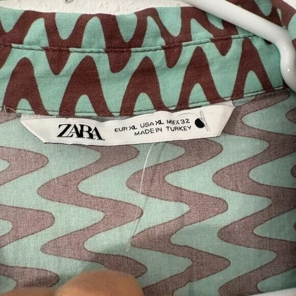 Zara Printed Tunic Long Sleeve Side Slit Front Tie Closure Retro Size XL - Picture 6 of 11